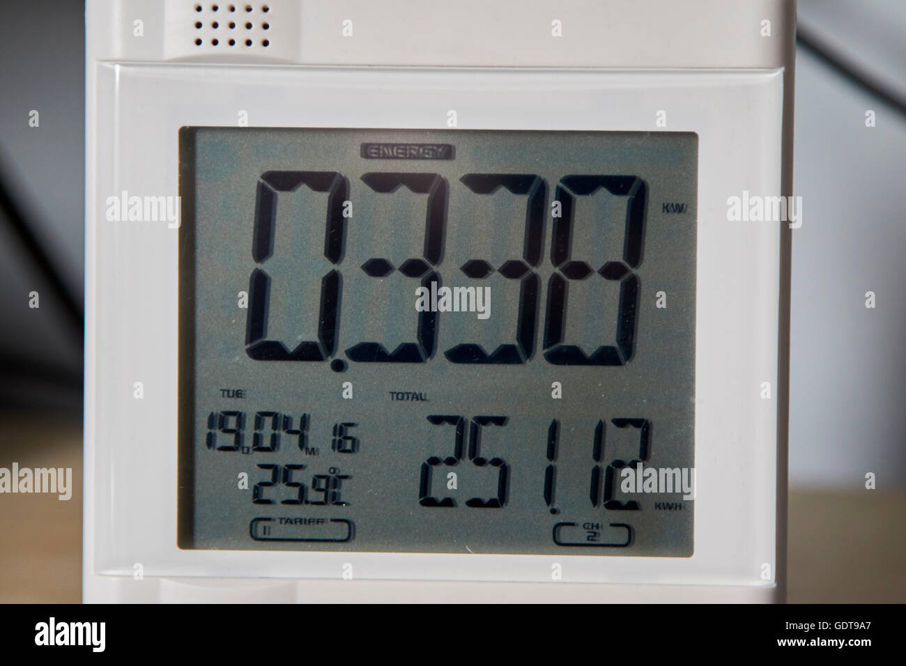 Home il misuratore di energia mostra casa basso consumo di elettricità Foto Stock
