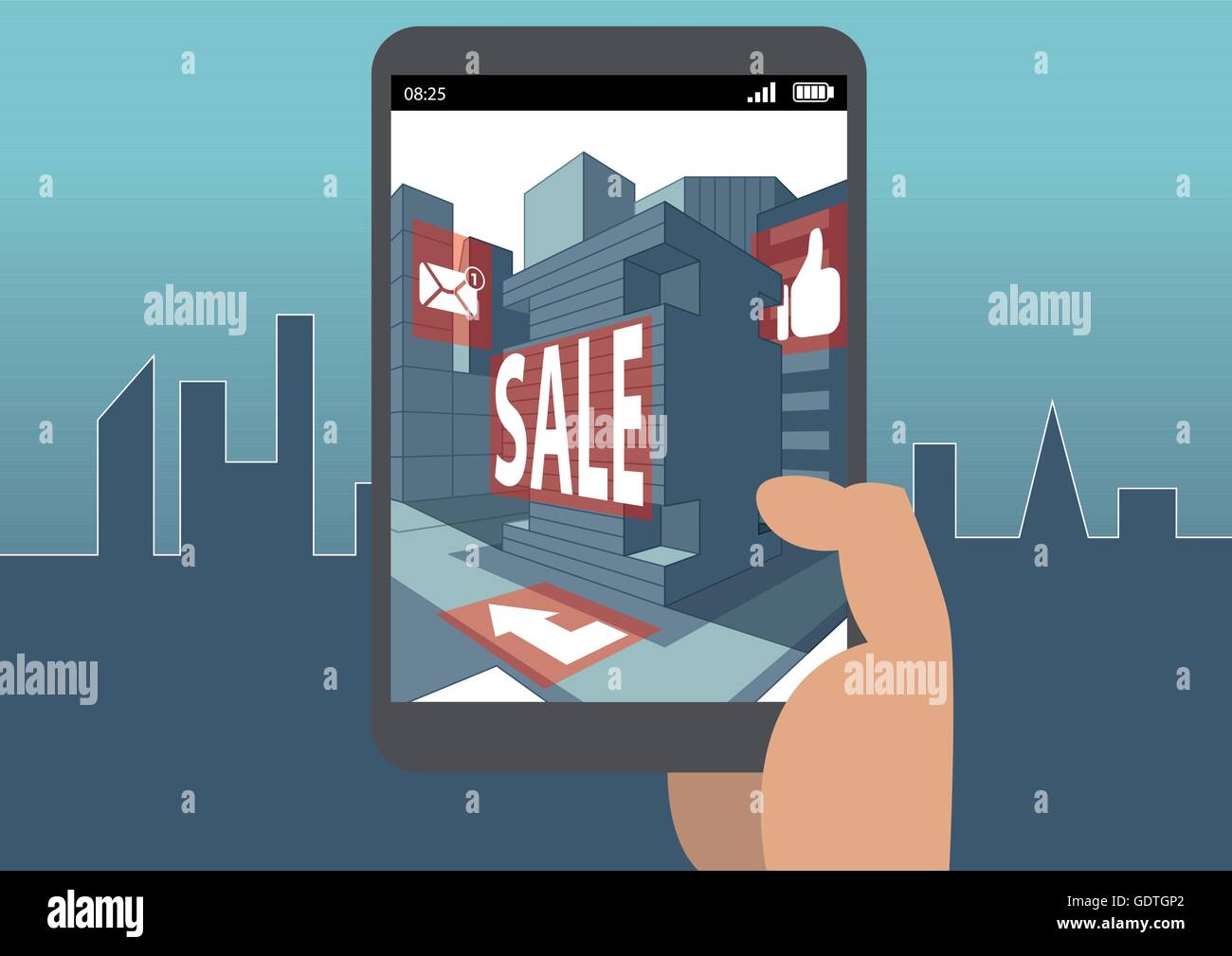 La realtà aumentata concetto come esempio per realtà virtuale e mobile e business digitale Illustrazione Vettoriale