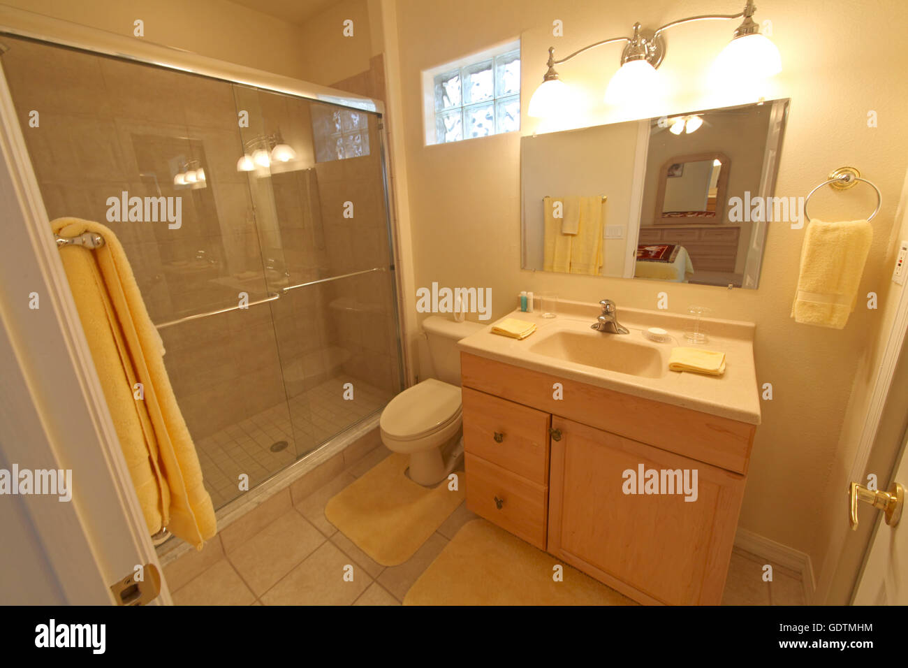 Un bagno interno, girato in una casa Foto Stock