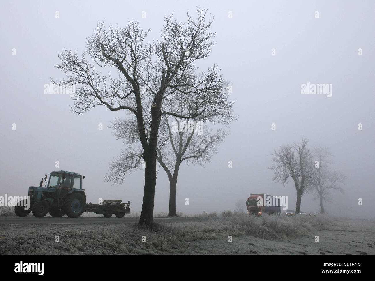 Il trattore su una strada di campagna Foto Stock