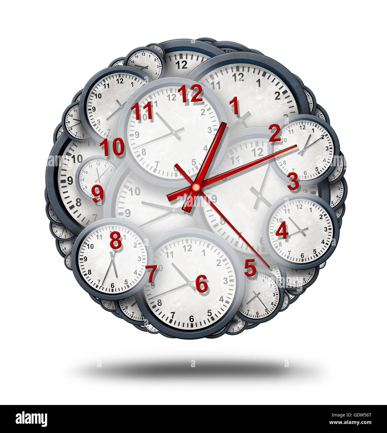 La gestione del tempo e il multitasking o consolidare la mietitrebbia più appuntamenti di affari come una pianificazione aziendale e coordinamento data come un gruppo di orologi orologio combinate insieme per formare un singolo orologio come un 3D'illustrazione. Foto Stock La gestione del tempo e il multitasking o consolidare la mietitrebbia più appuntamenti di affari come una pianificazione aziendale e coordinamento data come un gruppo di orologi orologio combinate insieme per formare un singolo orologio come un 3D'illustrazione. Foto Stock