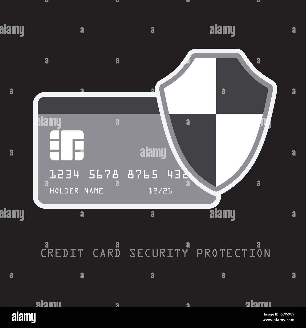 La sicurezza della carta di credito tutela abstract illustrazione vettoriale sfondo scuro Illustrazione Vettoriale