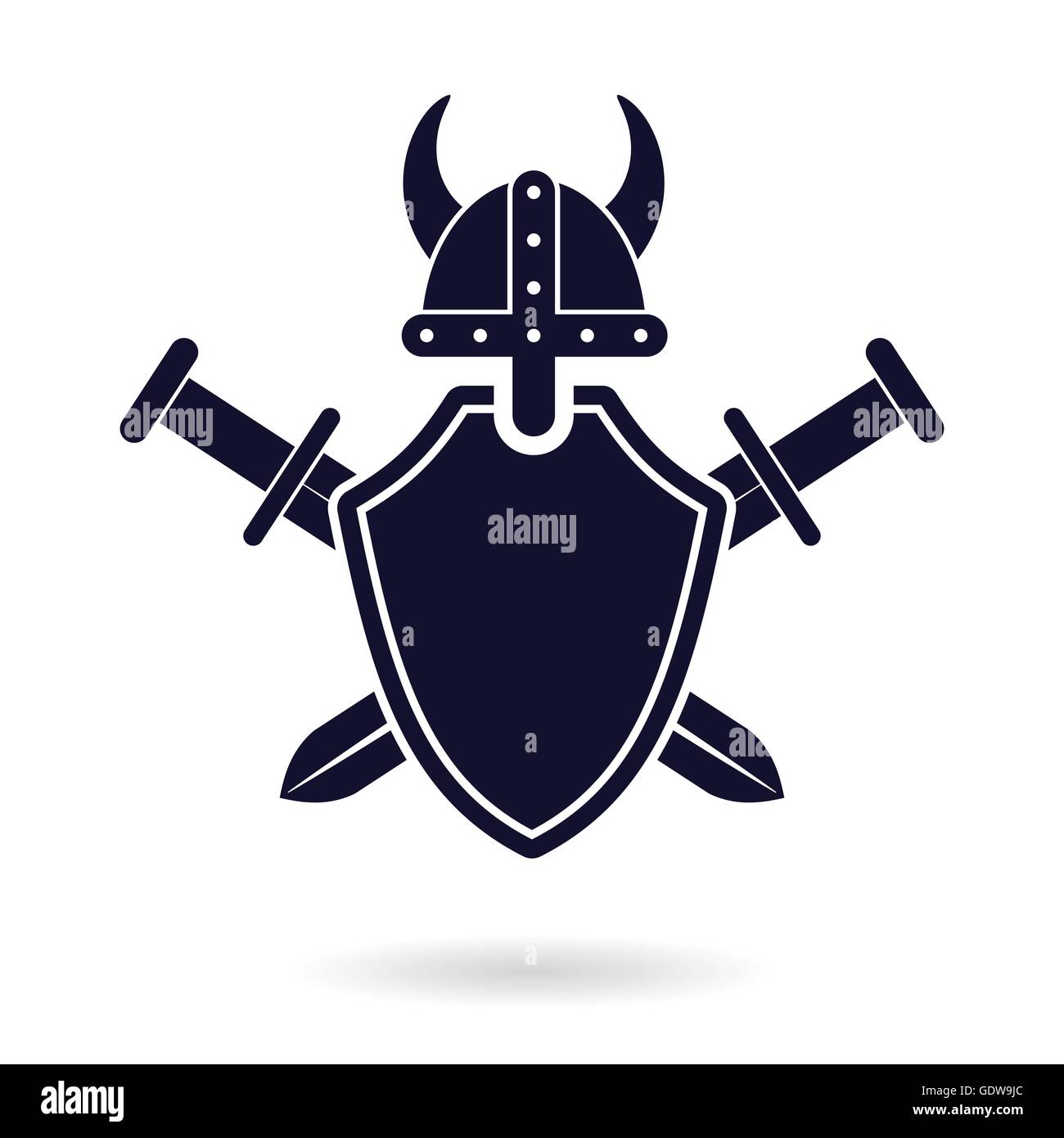 Viking scudo e spade incrociate protezione astratta logo illustrazione vettoriale Illustrazione Vettoriale