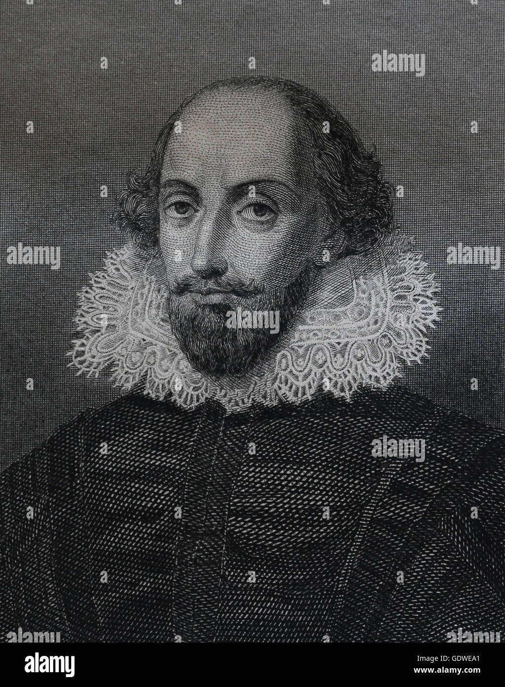 William Shakespeare (1564-1616). Scrittore inglese. Renaissance. Età elisabettiana. Ritratto. Incisione del XIX secolo. Foto Stock