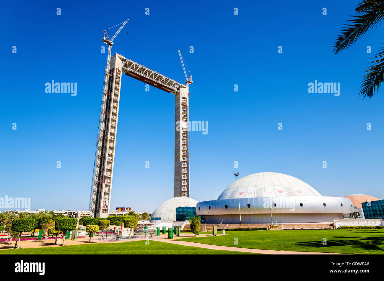 Telaio di Dubai in costruzione visto da: Parco di Zabeel Foto Stock