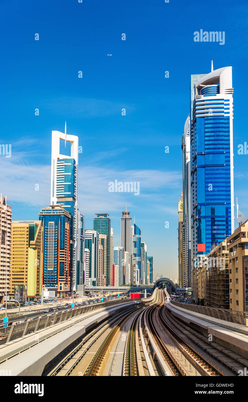 Vista dei grattacieli di Downtown Dubai - EMIRATI ARABI UNITI Foto Stock