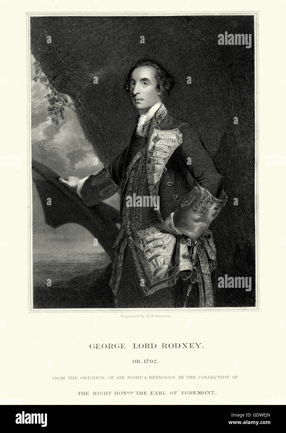 Ritratto di George Brydges Rodney, Primo Barone Rodney un British naval officer. Egli è il più noto per i suoi comandi in American W Foto Stock