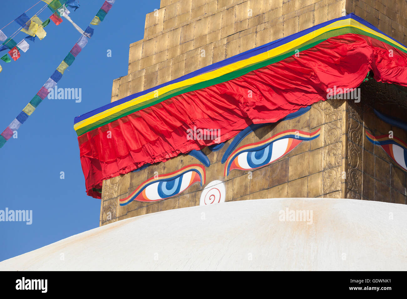 Stupa Boudhanath, occhi dettaglio, Kathmandu, Nepal Foto Stock