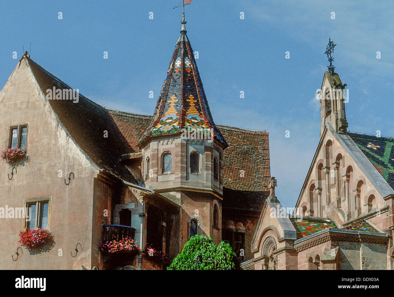 Case storiche in Eguisheim, Francia Foto Stock