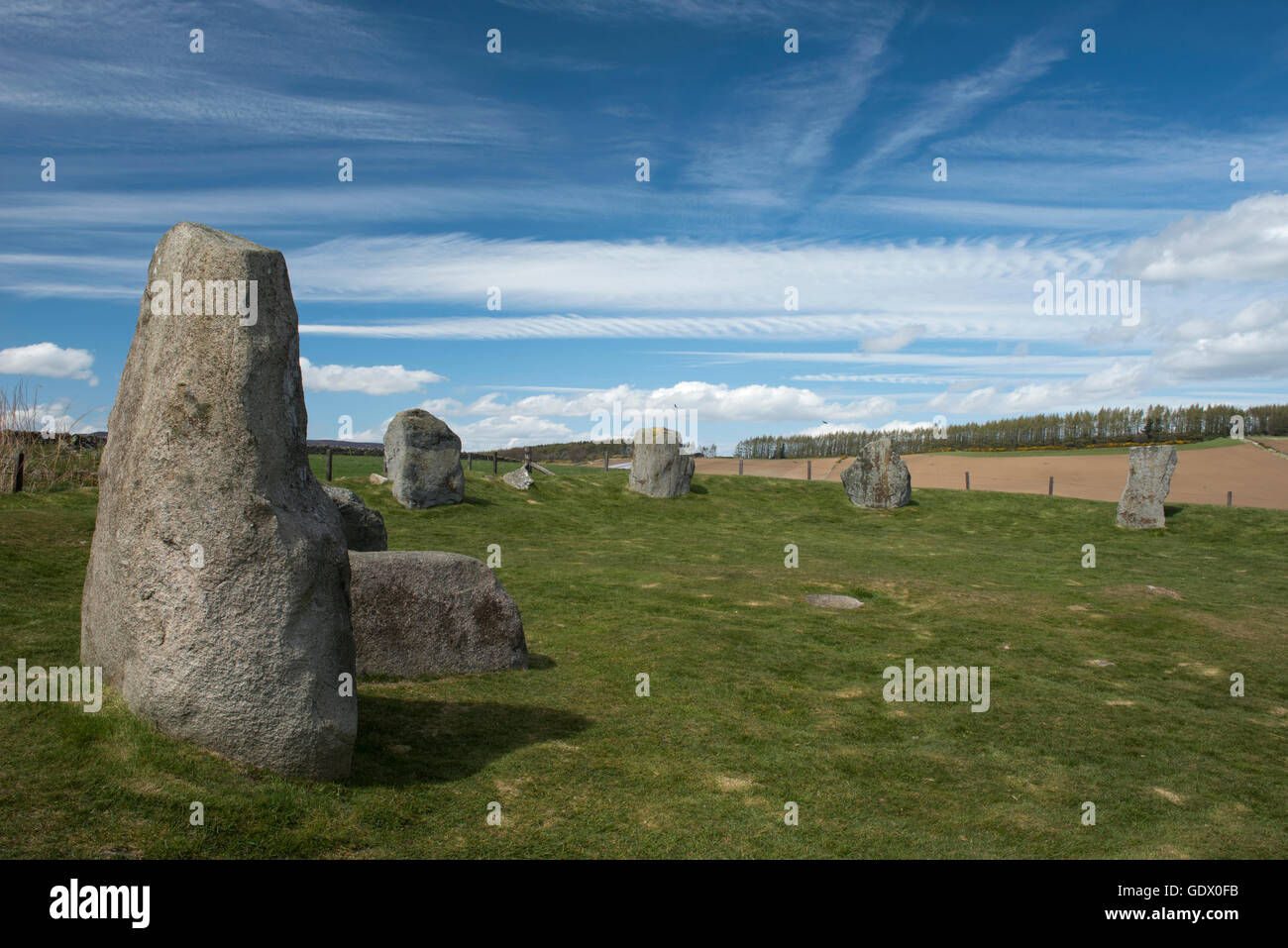 Oriente Aquhorthies Stone Circle, Inverurie, Aberdeenshire, Scozia Foto Stock