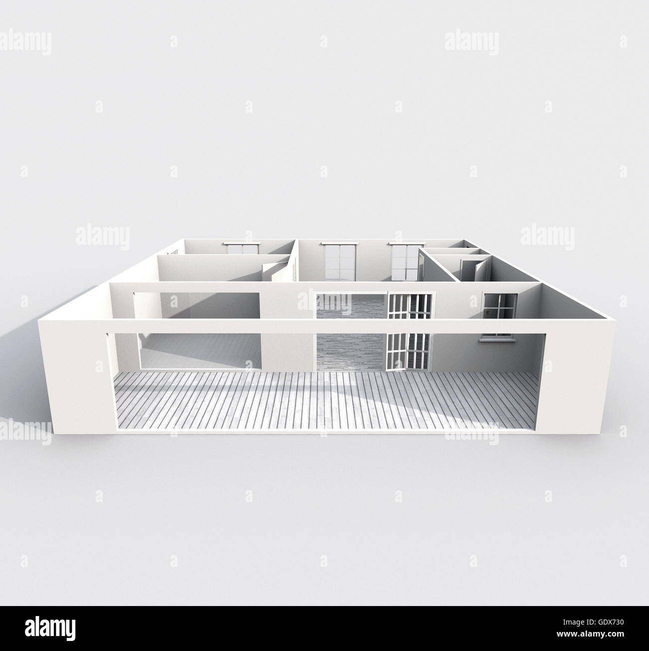 3D Interni rendering vista prospettica del vuoto bianco home appartamento Foto Stock