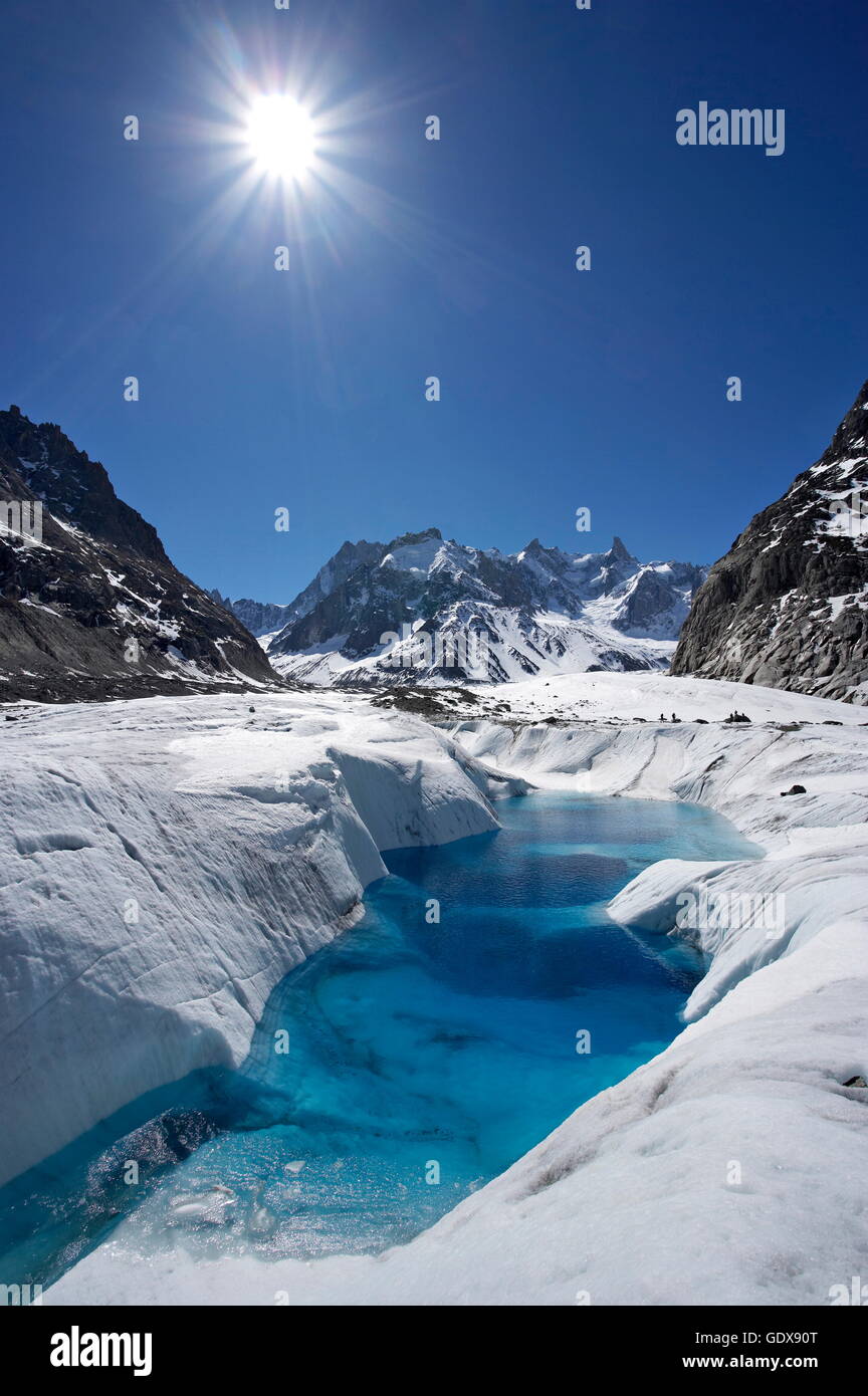 Geografia / viaggi, Francia, lago glaciale sul Mer de Glace ghiacciaio in primavera, Chamonix Mont-Blanc gamma, Additional-Rights-Clearance-Info-Not-Available Foto Stock