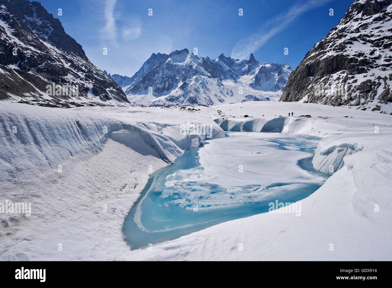 Geografia / viaggi, Francia, lago glaciale sul Mer de Glace ghiacciaio in primavera, Chamonix Mont-Blanc gamma, Additional-Rights-Clearance-Info-Not-Available Foto Stock