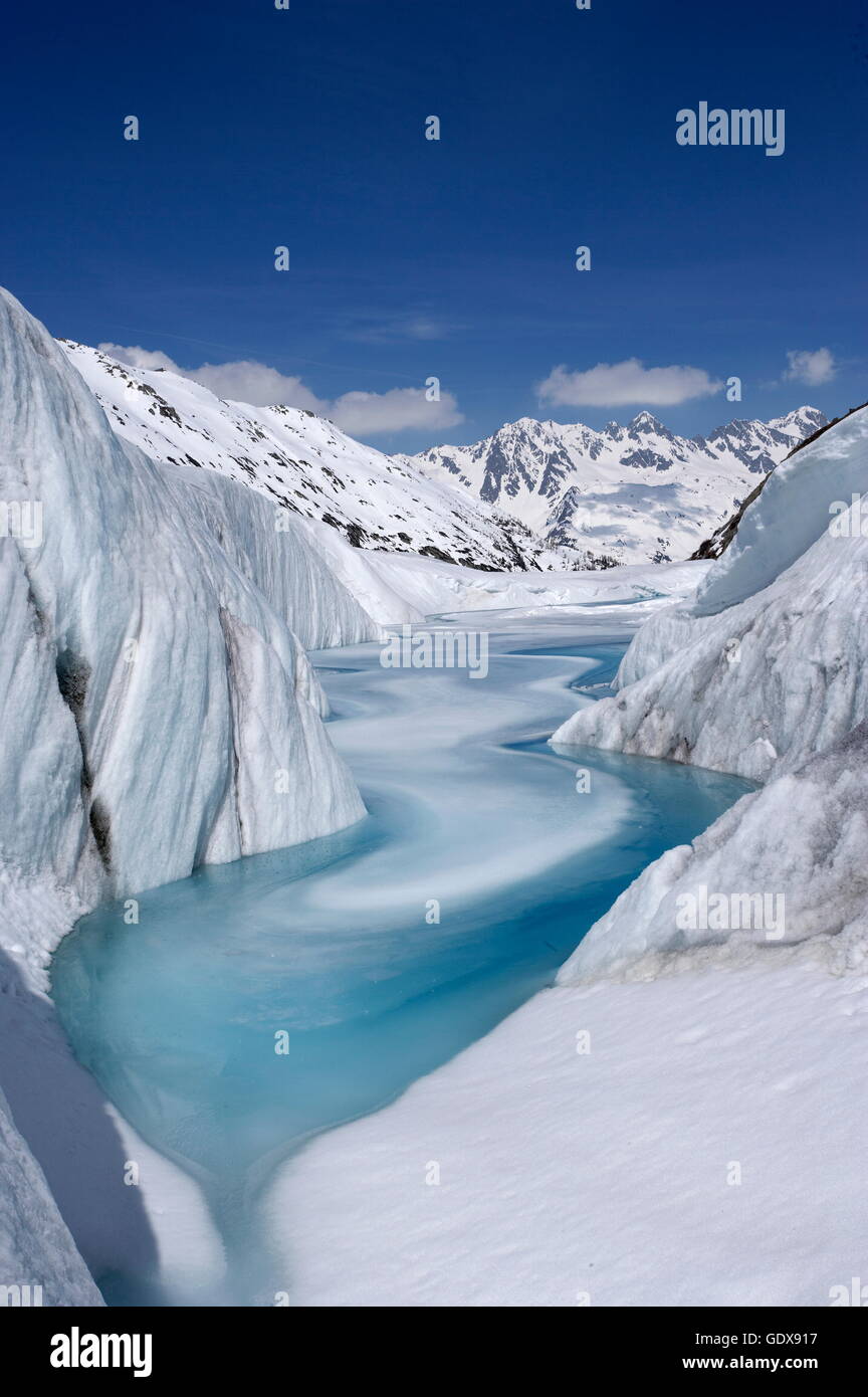 Geografia / viaggi, Francia, lago glaciale sul Mer de Glace ghiacciaio in primavera, Chamonix Mont-Blanc gamma, Additional-Rights-Clearance-Info-Not-Available Foto Stock