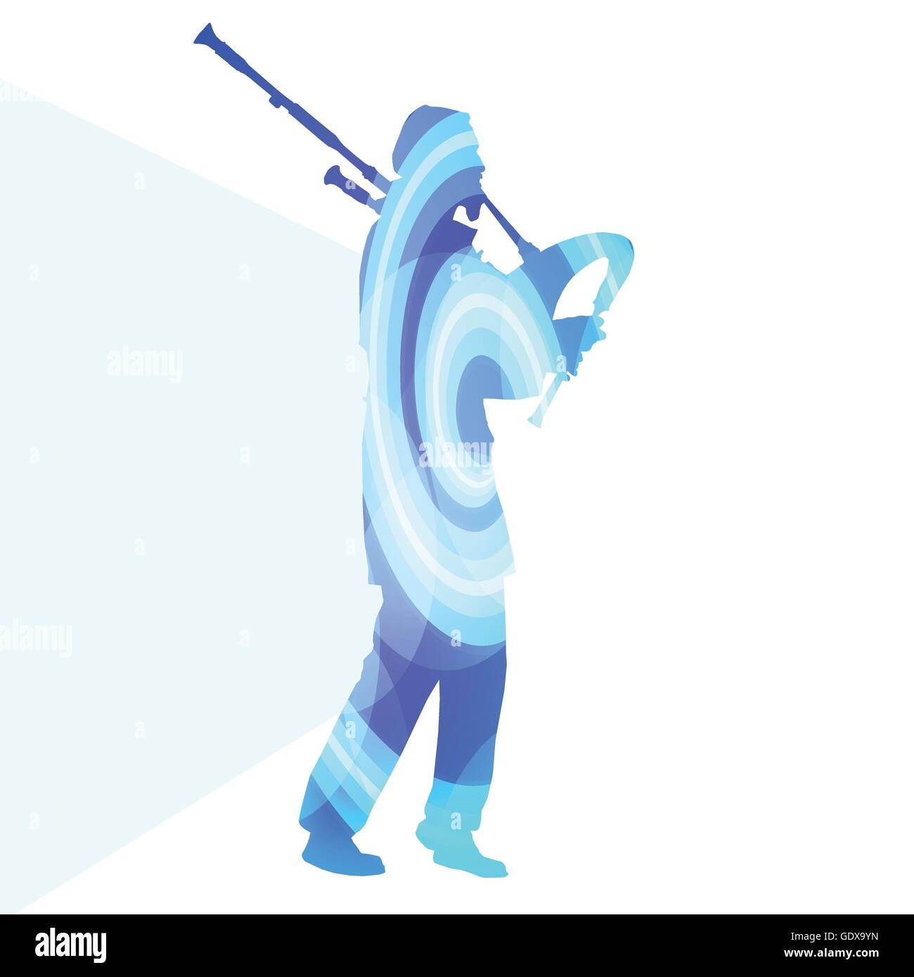 Scottish Bagpiper silhouette uomo vettore illustrazione sfondo concetto colorato trasparente forme curvilinee per poster Illustrazione Vettoriale
