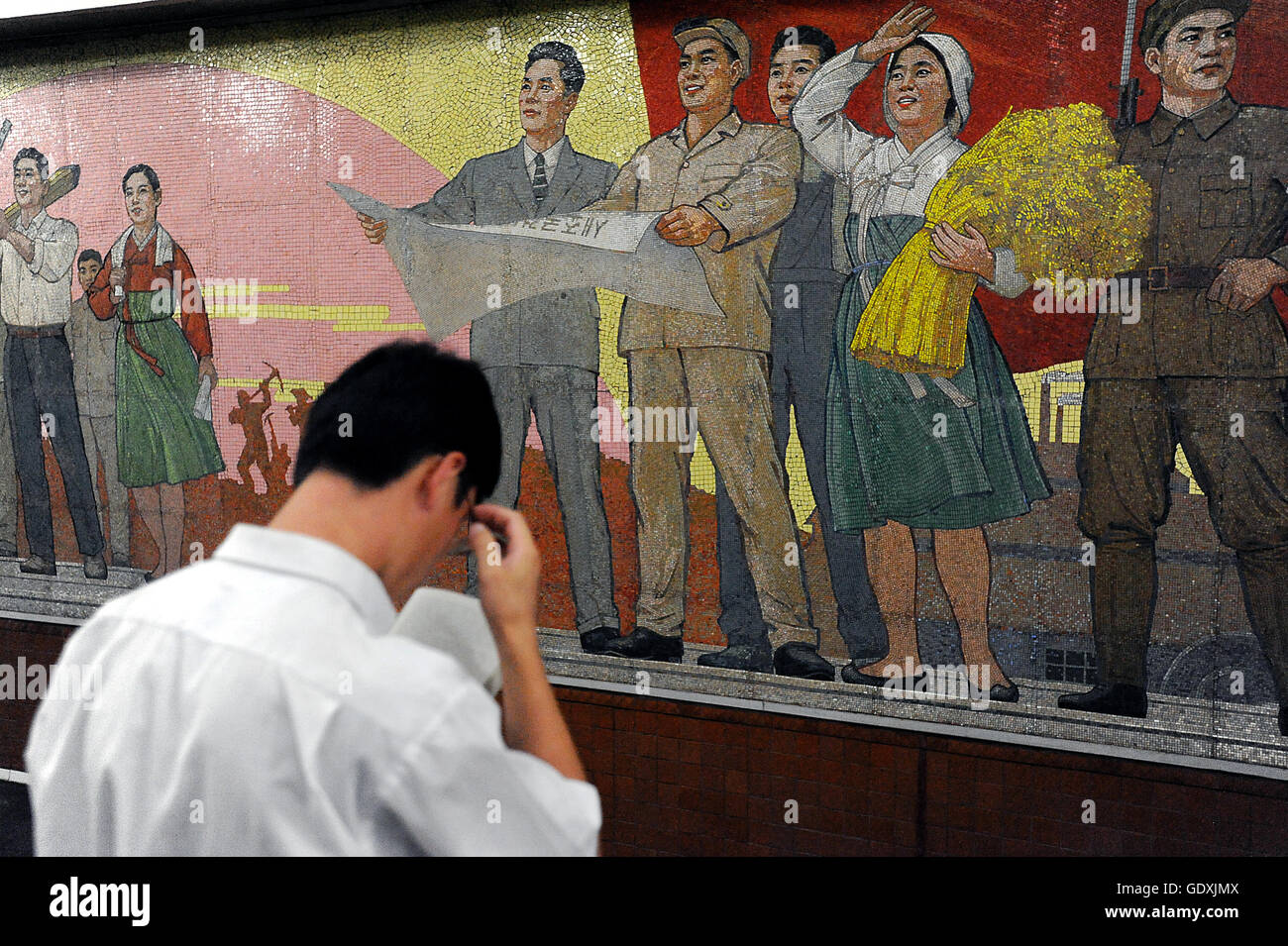La stazione della metropolitana di Pyongyang Foto Stock
