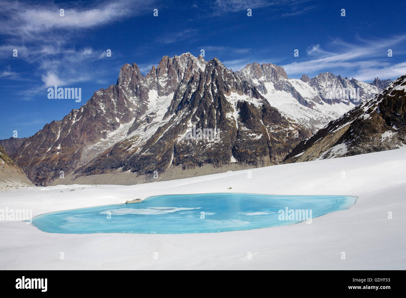 Geografia / viaggi, Francia, lago glaciale sul Mer de Glace ghiacciaio in primavera, Chamonix Mont-Blanc gamma, Additional-Rights-Clearance-Info-Not-Available Foto Stock