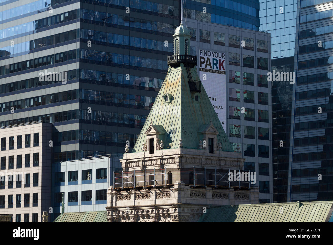 Dettagli sul tetto: New York Times building, Manhattan Foto Stock