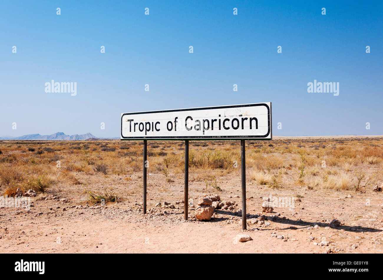 Segno del Tropico del Capricorno in Namibia, Africa Foto Stock