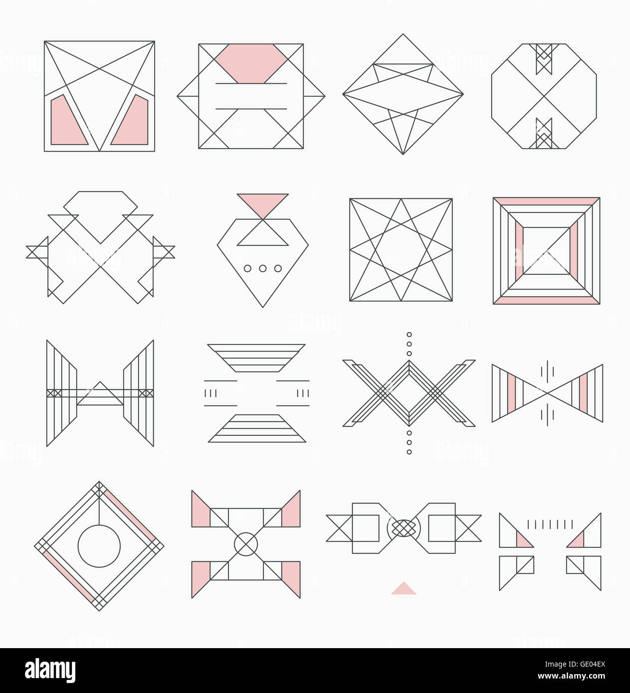 Vari adesivi etichetta con figure geometriche in linea illustrazione Foto Stock
