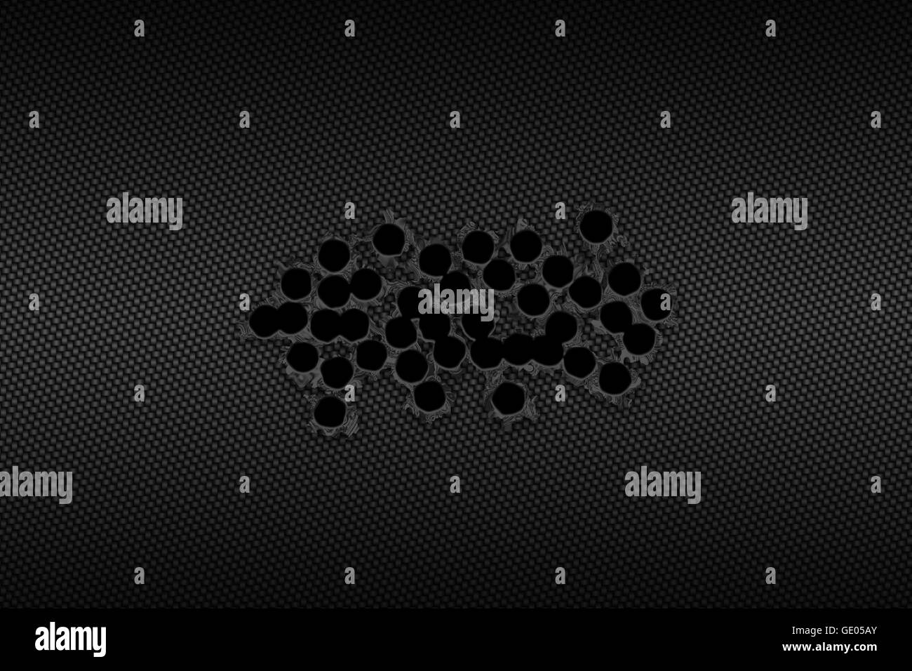 Fucile bullet foro sulla fibra di carbonio. sfondo di metallo. Foto Stock