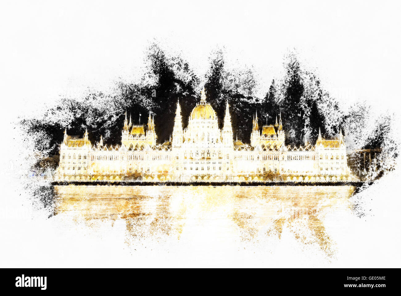 Il Parlamento ungherese edificio con luminoso e bello illu Foto Stock