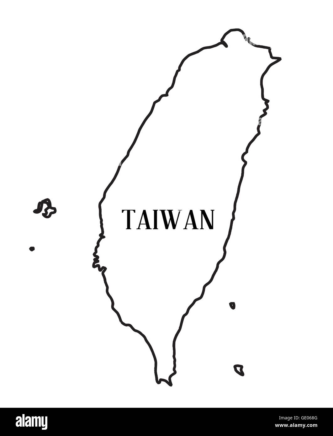 Mappa di contorno della Repubblica cinese di Taiwan su uno sfondo bianco Illustrazione Vettoriale