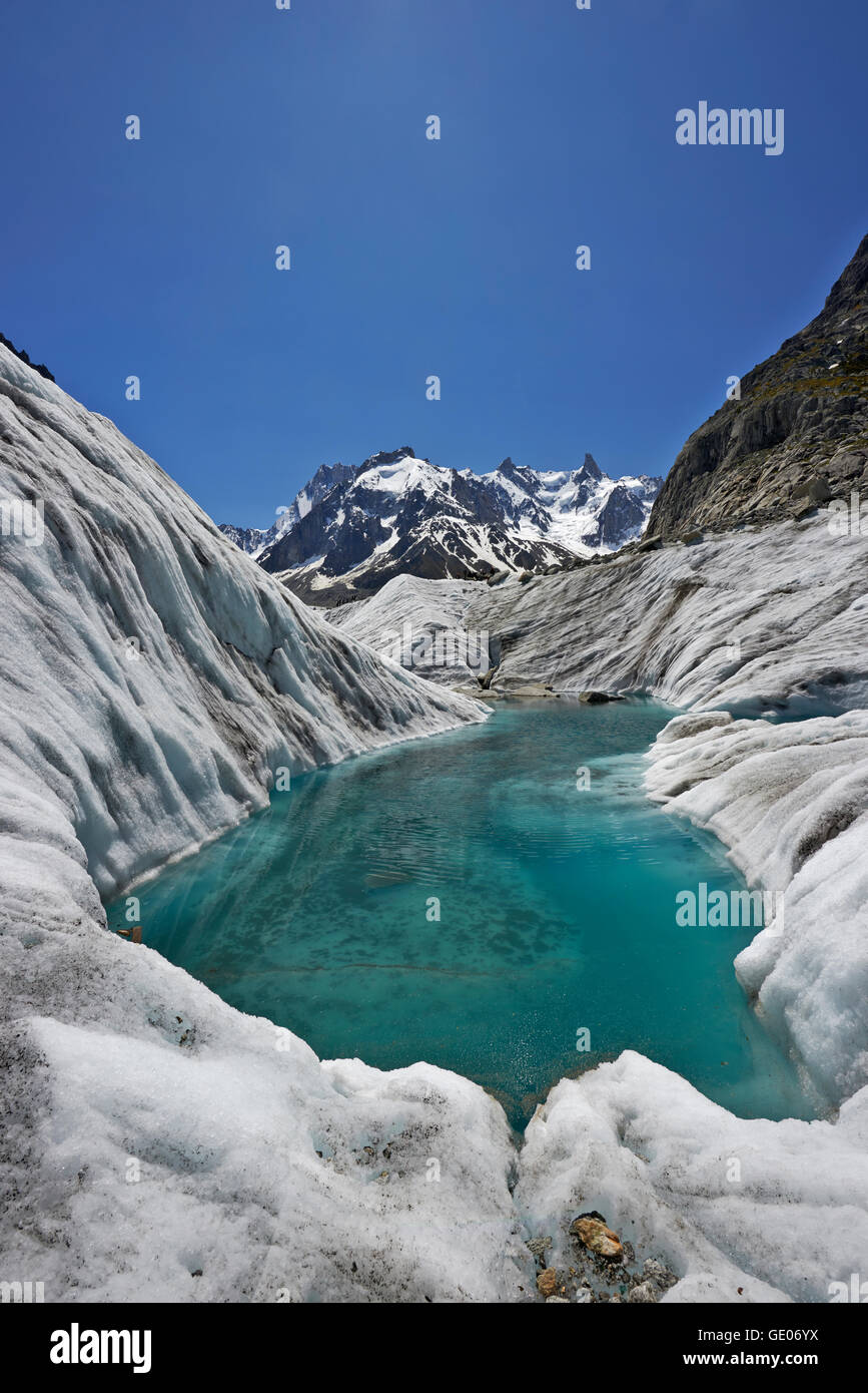 Geografia / viaggi, Francia, lago glaciale sul Mer de Glace ghiacciaio in primavera, Chamonix Mont-Blanc gamma, Additional-Rights-Clearance-Info-Not-Available Foto Stock