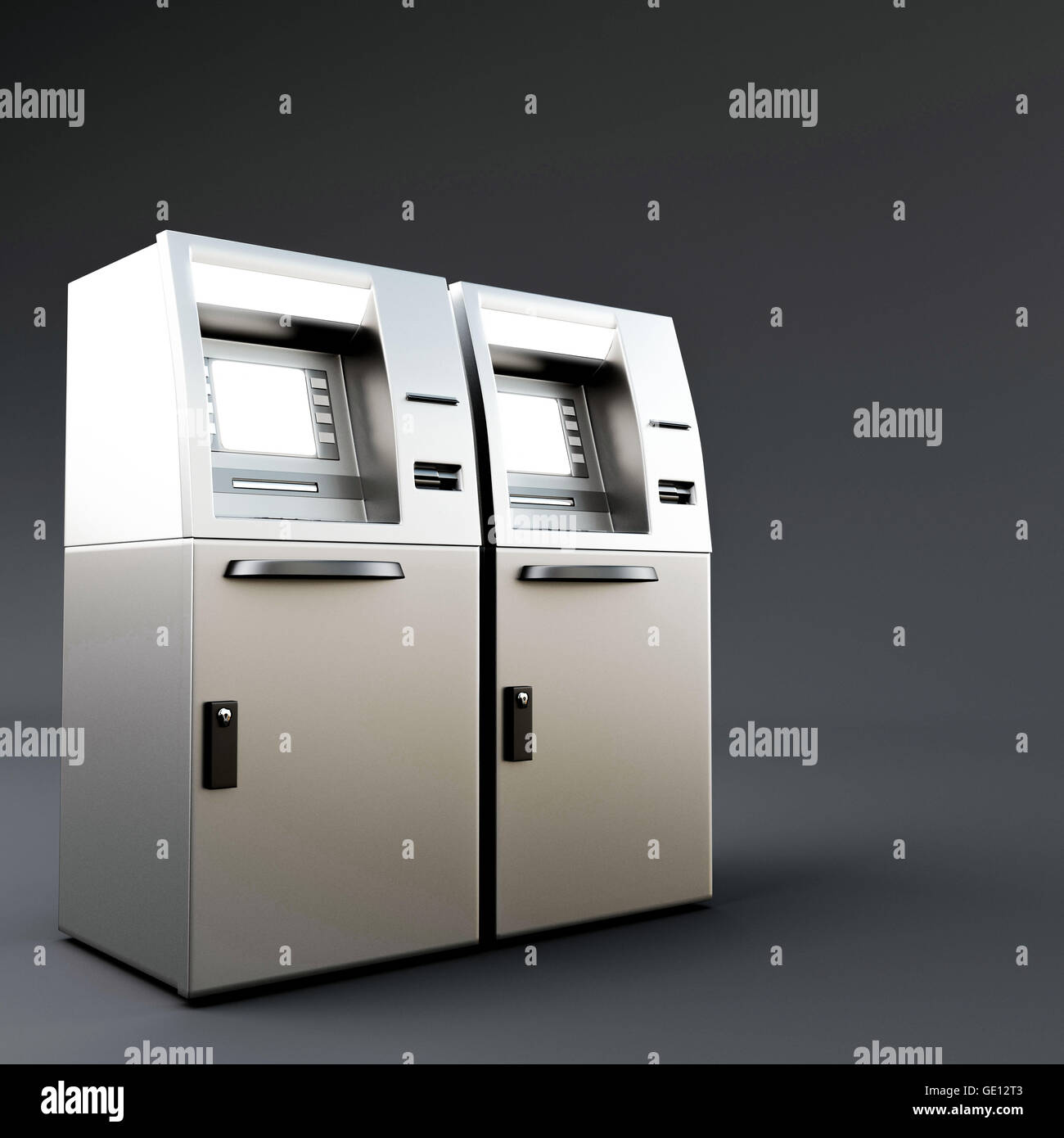 3d illustrazione di un atm isolato su sfondo grigio scuro Foto Stock