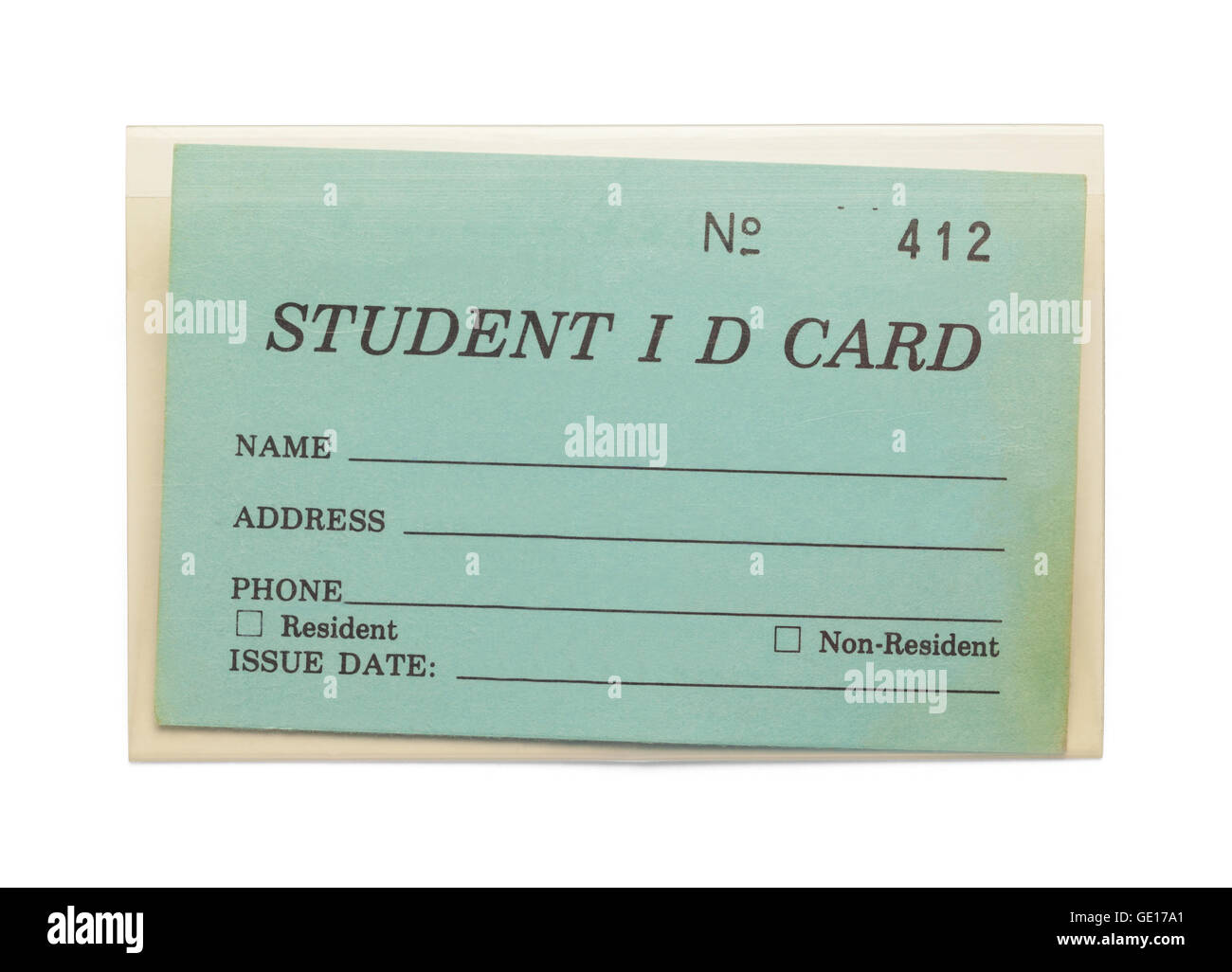 Età Student ID Card con copia spazio isolato su sfondo bianco. Foto Stock