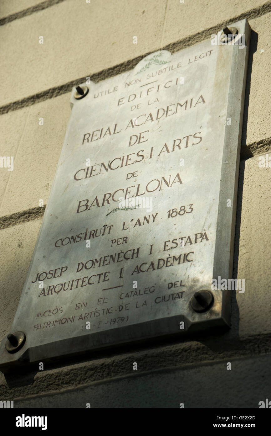 La Reale Accademia delle Arti e delle scienze della Catalogna in Ramblas di Barcellona. La Catalogna. Spagna Foto Stock