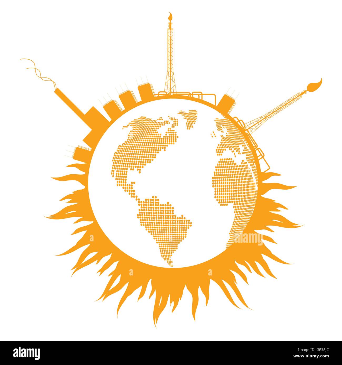 Il riscaldamento globale concetto con globo di fumo di raffineria vettore concetto di sfondo Illustrazione Vettoriale