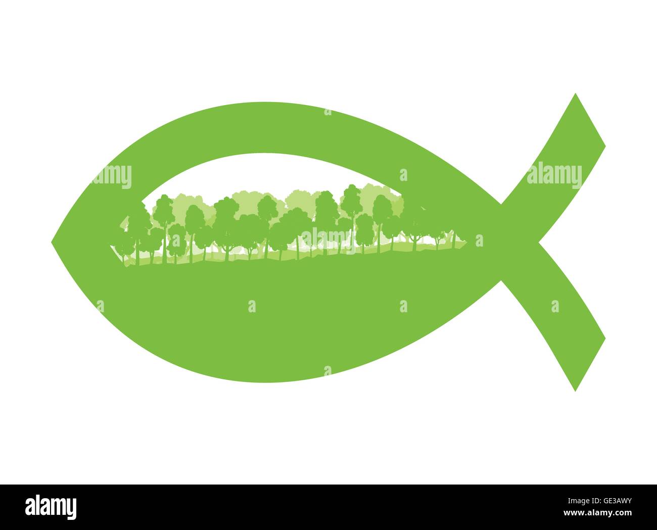 Christian pesce verde vettore astratto concetto di sfondo illustrazione con la natura paesaggio Illustrazione Vettoriale