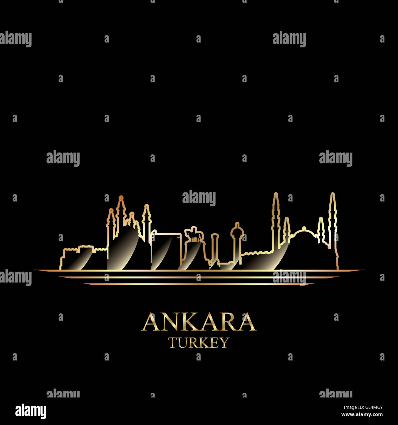 Silhouette di oro di Ankara su sfondo nero Foto Stock