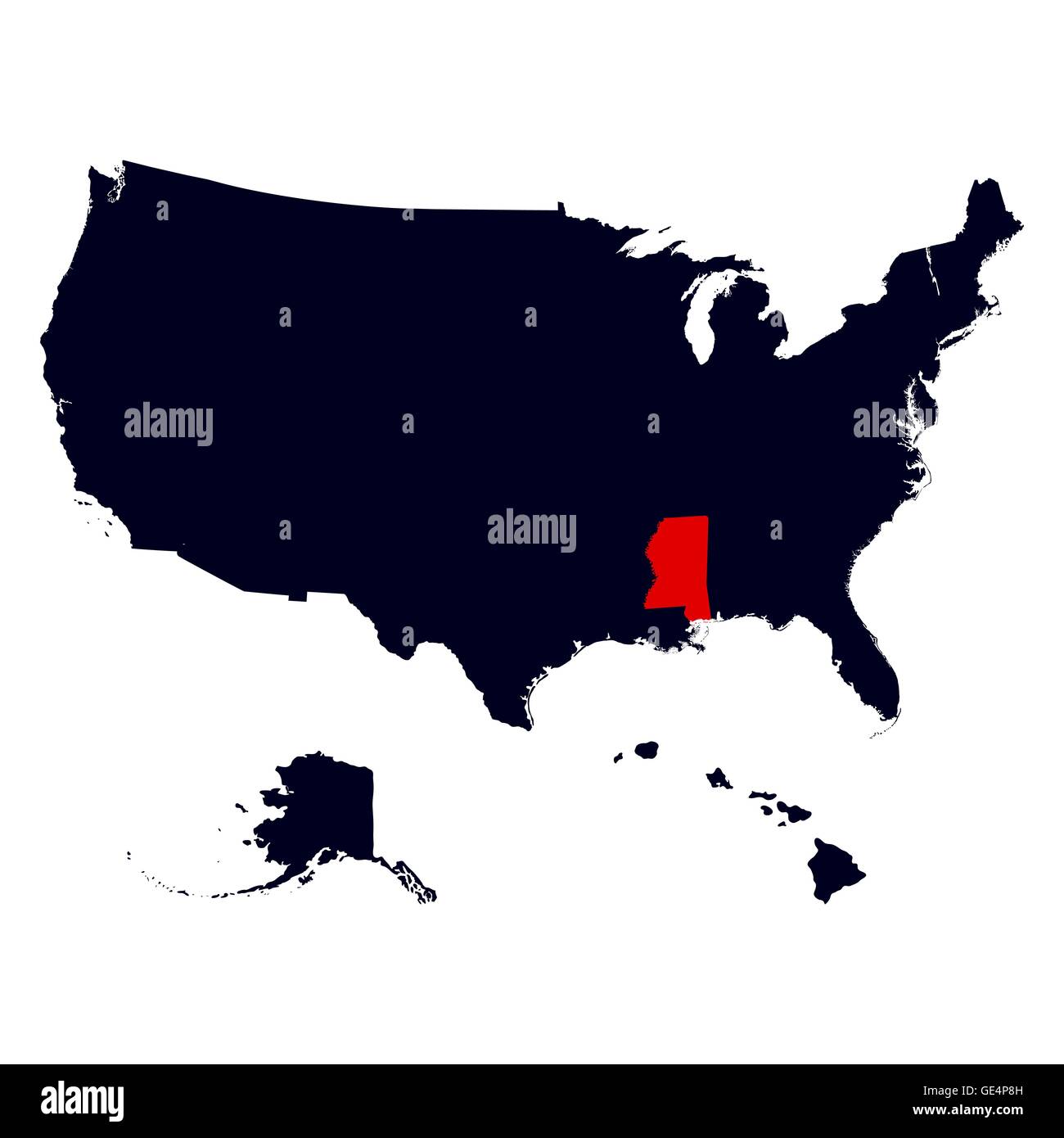 La Mississippi State nella mappa degli Stati Uniti Illustrazione Vettoriale