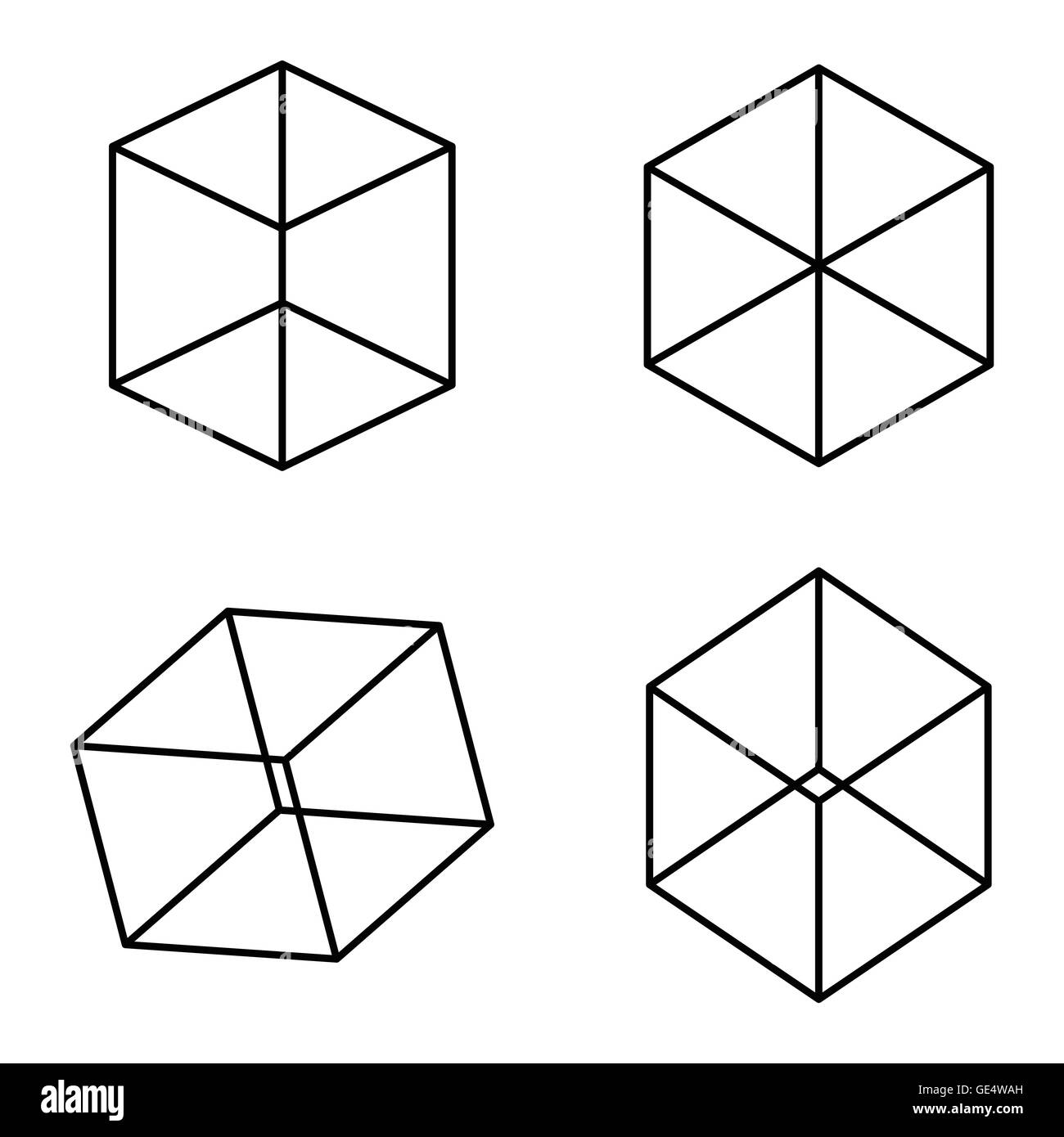 Cubi Kopfermann illusione ottica. Ci vuole un po' di tempo per vedere i cubetti in prima fila. Foto Stock