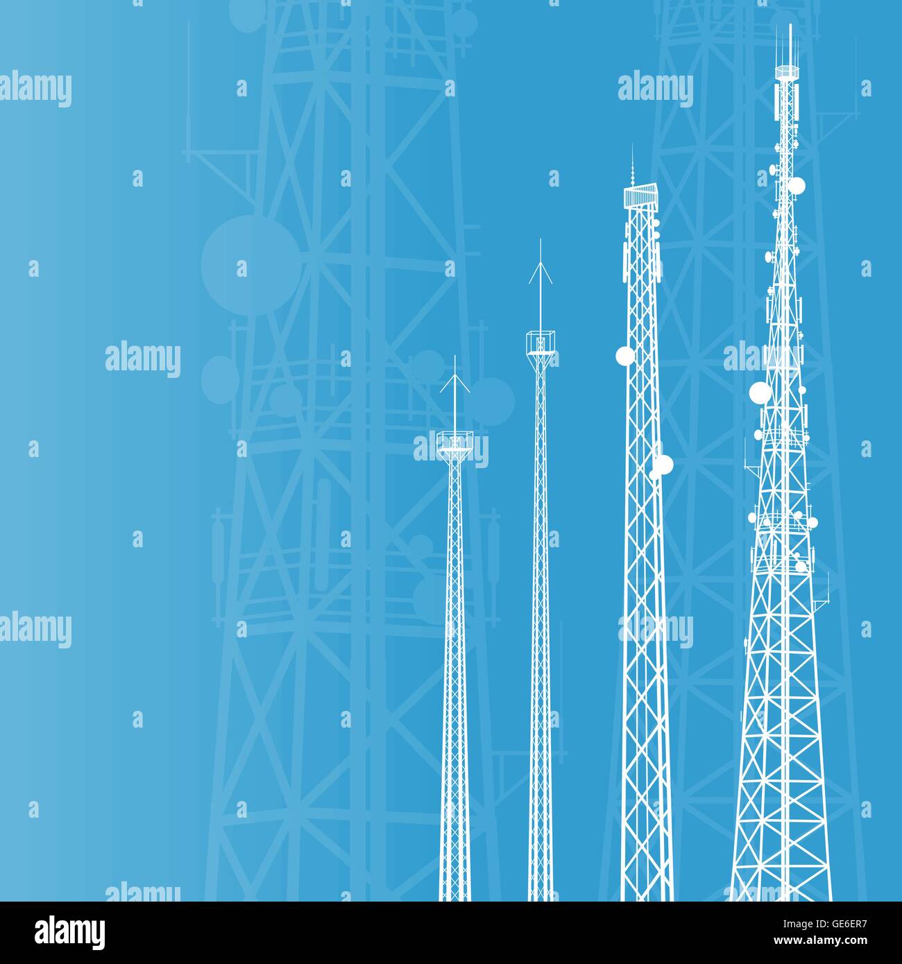 Telecommunications Tower, la radio o il telefono mobile della stazione base sfondo vettoriale Illustrazione Vettoriale