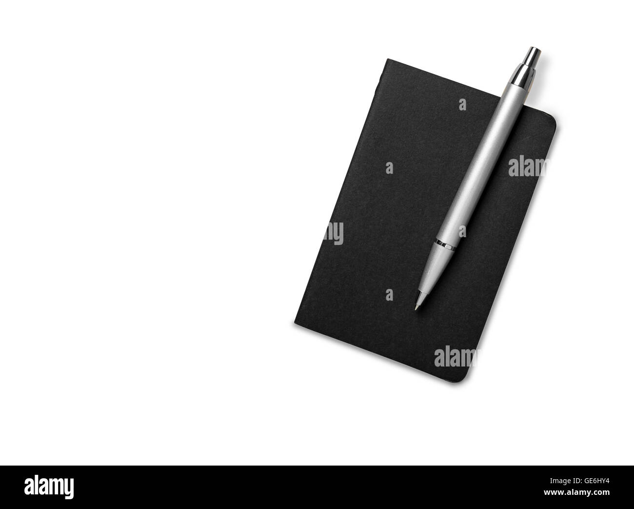 Nota vuota prenota con penna. isolato su bianco. Foto Stock