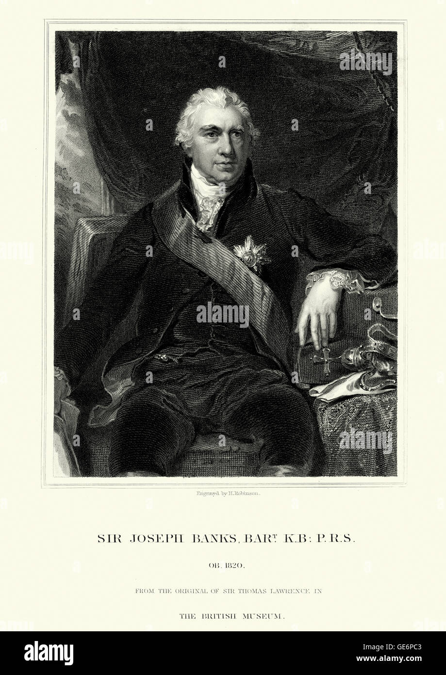 Ritratto di Sir Joseph Banks un naturalista britannico, botanico e patrono delle scienze naturali. Foto Stock