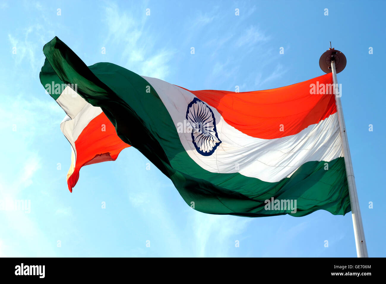 Indian bandiera nazionale - il tricolore, Giorno di indipendenza il 15 agosto 1947 Foto Stock