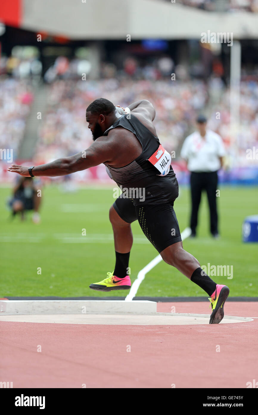 Darrell Hill n concorrenti il colpo messo a la IAAF Diamond League giochi di anniversario. Foto Stock