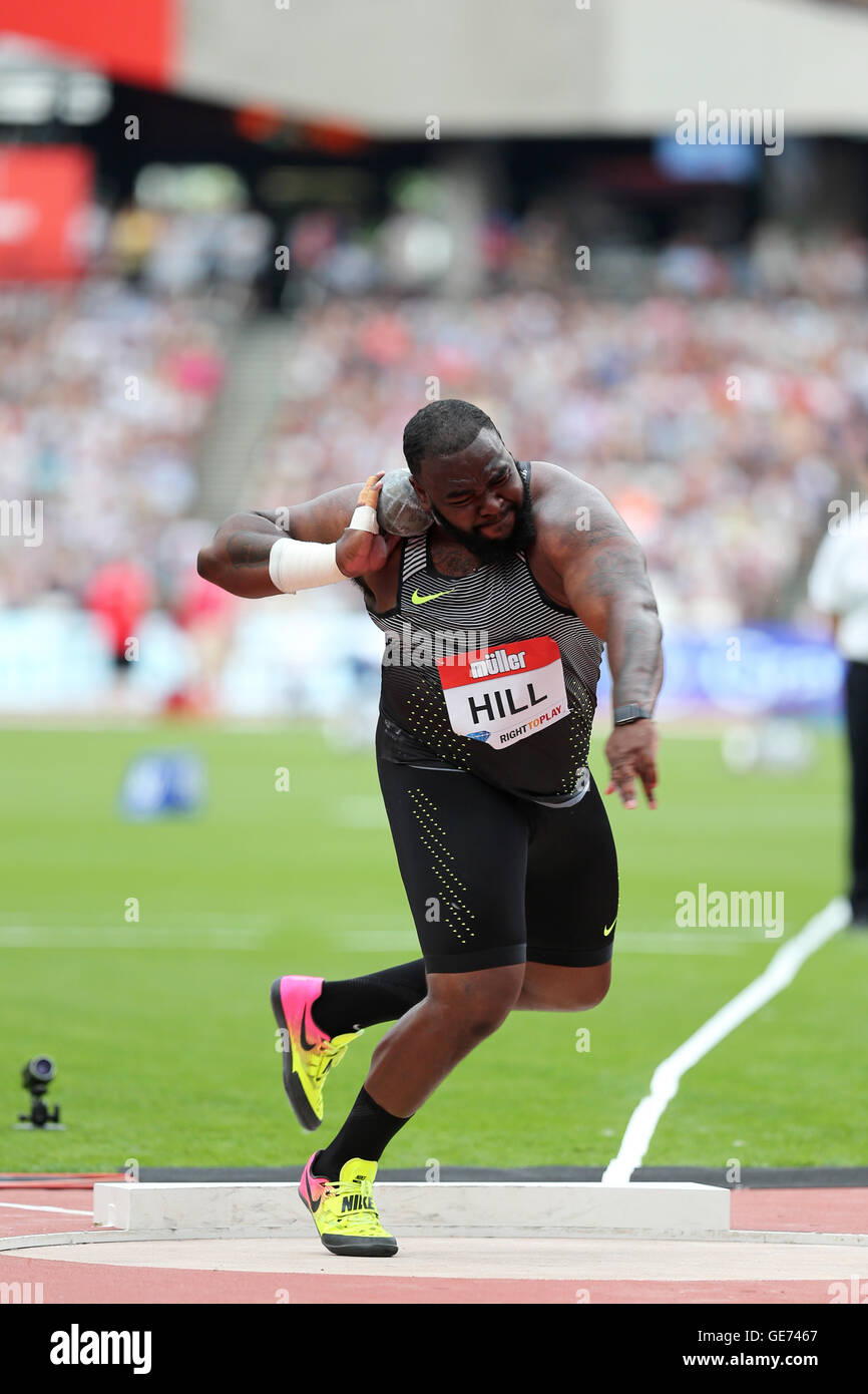 Darrell Hill n concorrenti il colpo messo a la IAAF Diamond League giochi di anniversario. Foto Stock