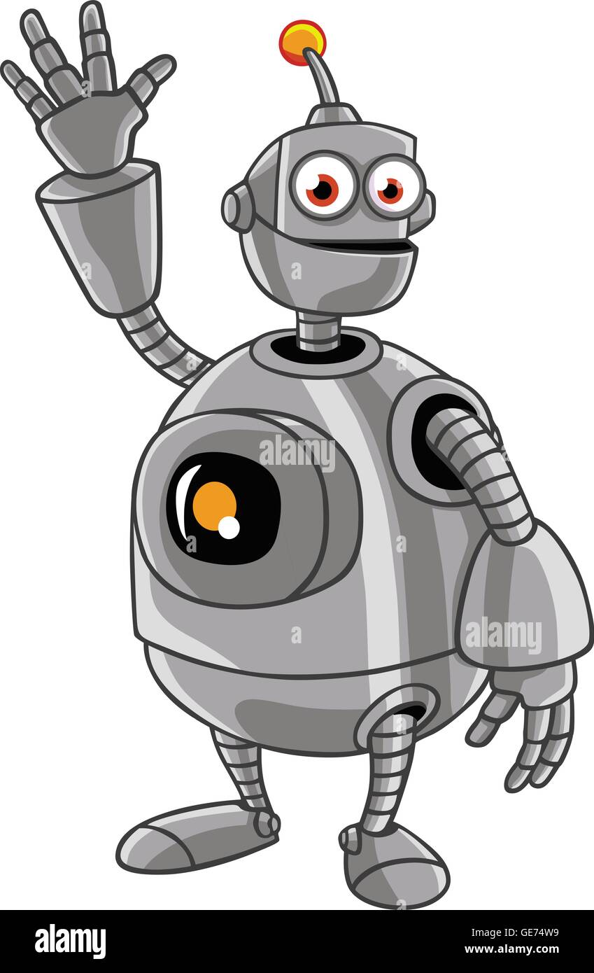 Simpatico Cartoon Robot agitando la mano illustrazione Illustrazione Vettoriale