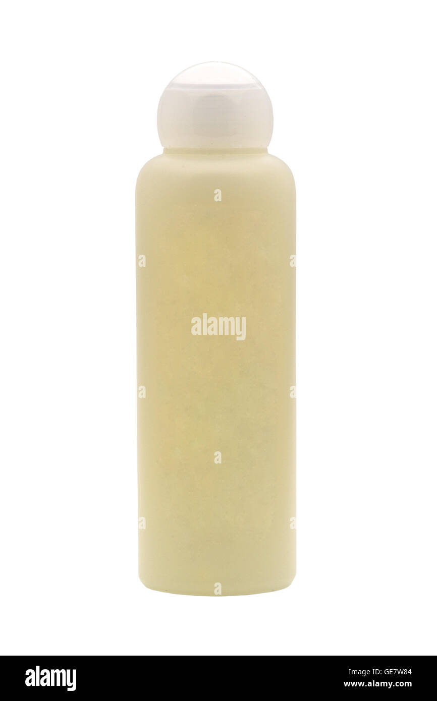 Crema lozione bottiglia su sfondo bianco Foto Stock