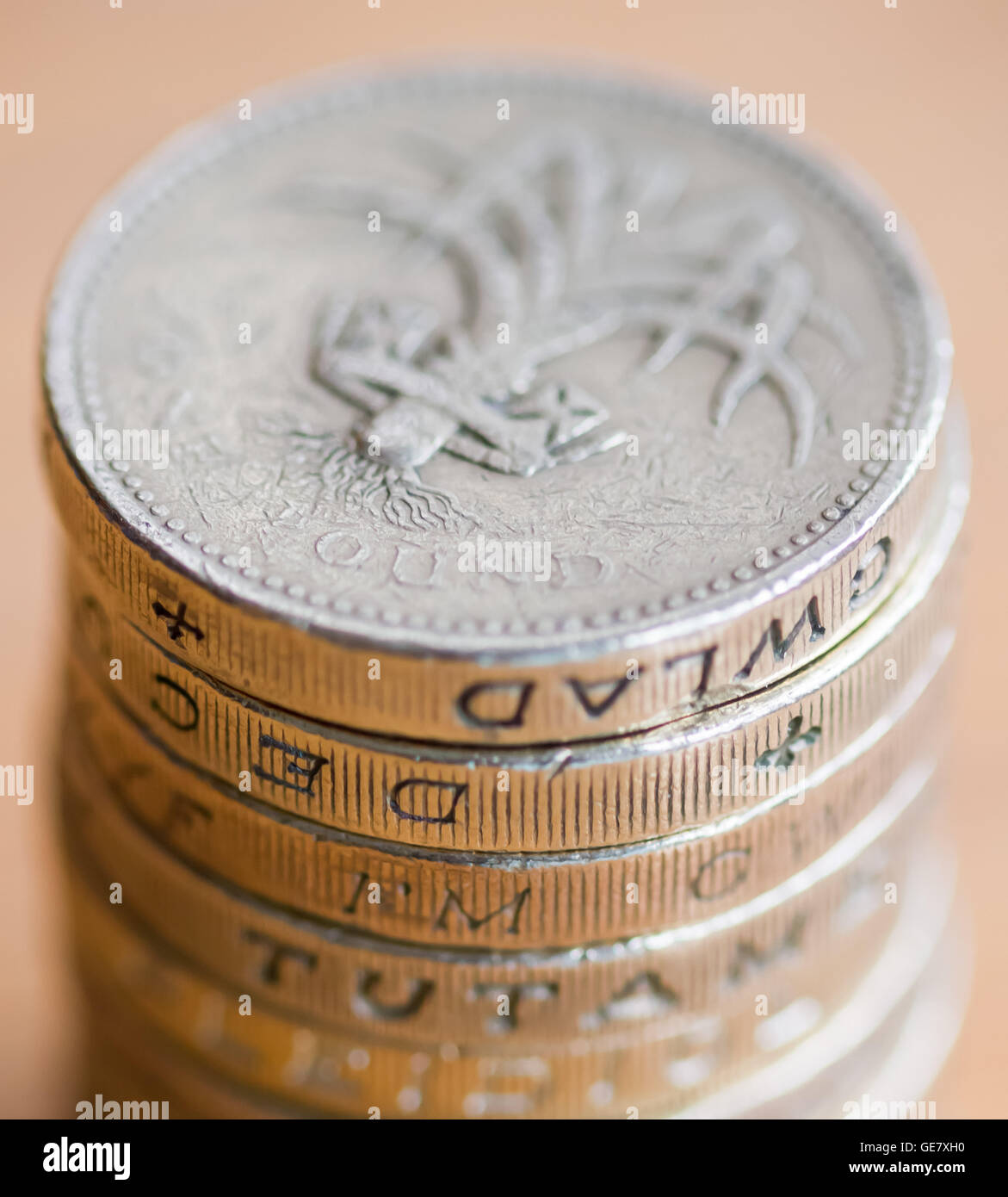 British £1 libbra di monete in valuta sterlina Foto Stock