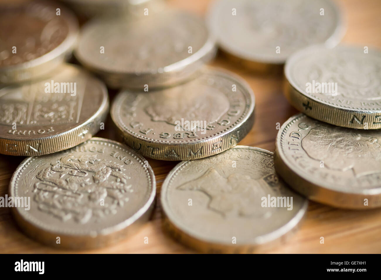 British £1 libbra di monete in valuta sterlina Foto Stock
