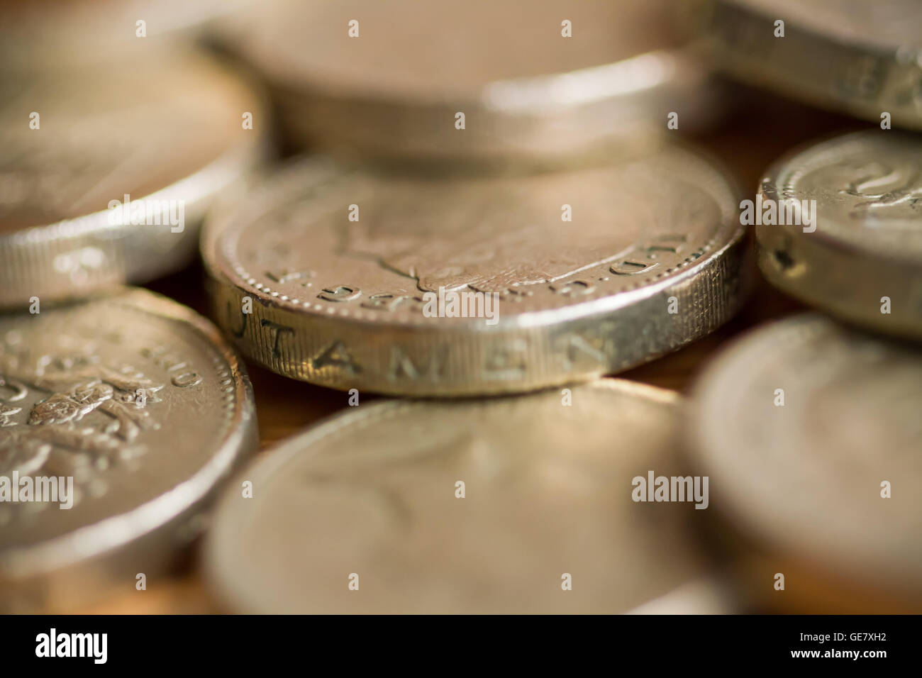 British £1 libbra di monete in valuta sterlina Foto Stock