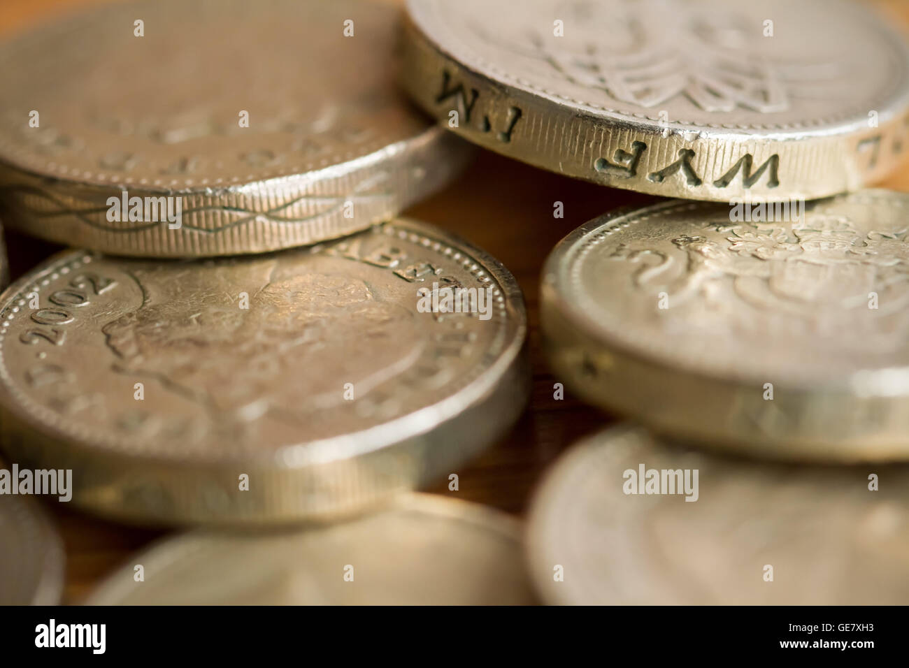British £1 libbra di monete in valuta sterlina Foto Stock