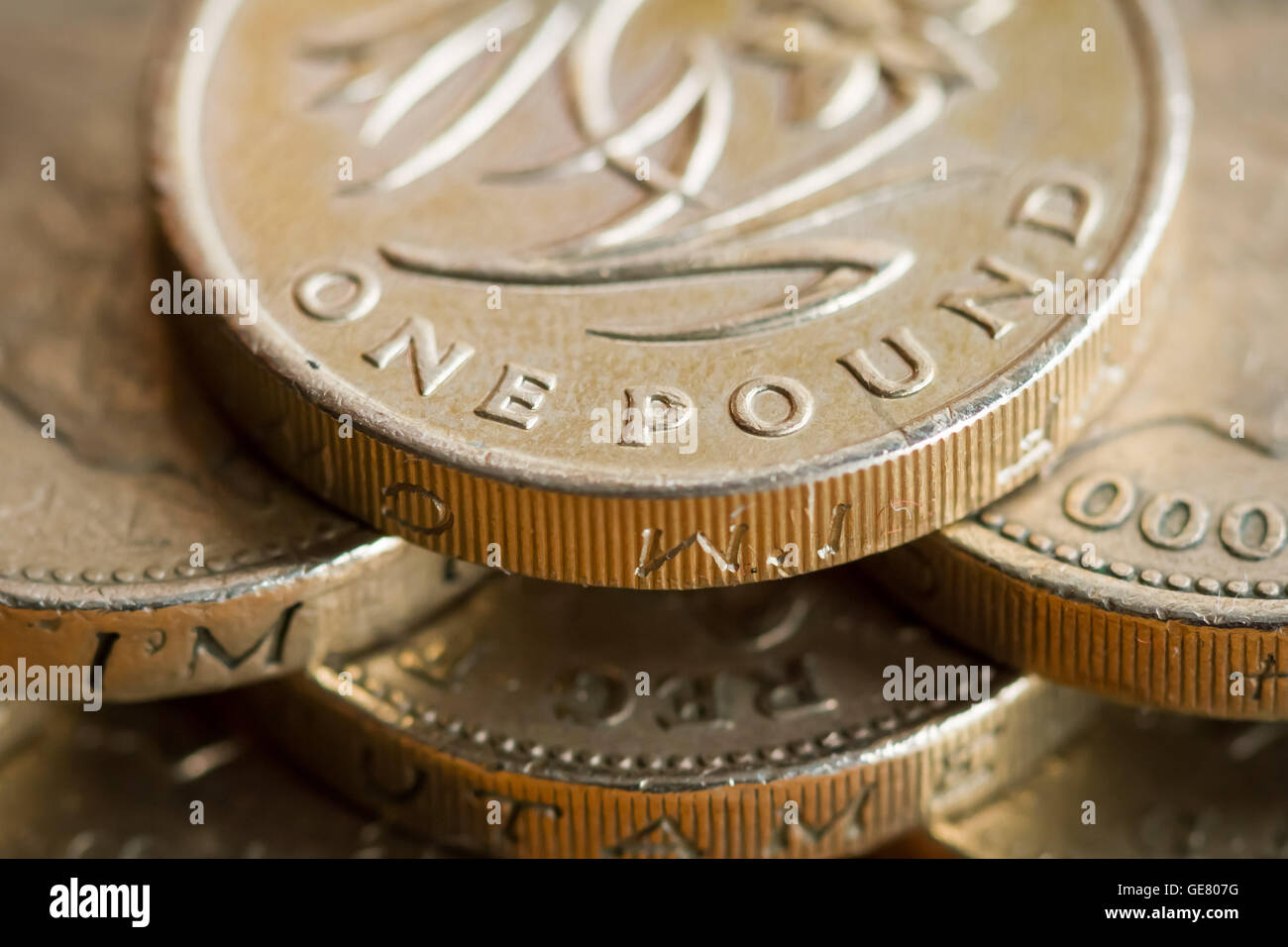 British £1 libbra di monete in valuta sterlina Foto Stock
