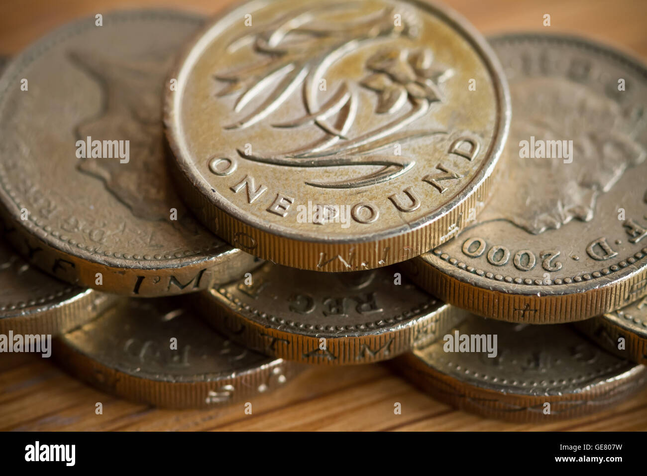 British £1 libbra di monete in valuta sterlina Foto Stock